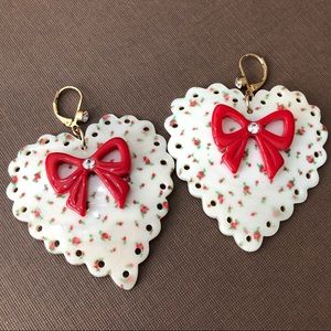 Betsey Johnson ‘Tea Party’ Heart Earrings RARE!